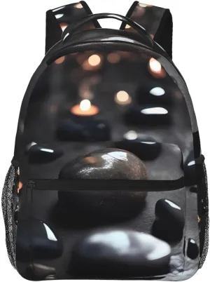 Black Mystery Heart Stone Backpack, suitable for light travel, daily multi-purpose bag, suitable for commuting, cycling, work