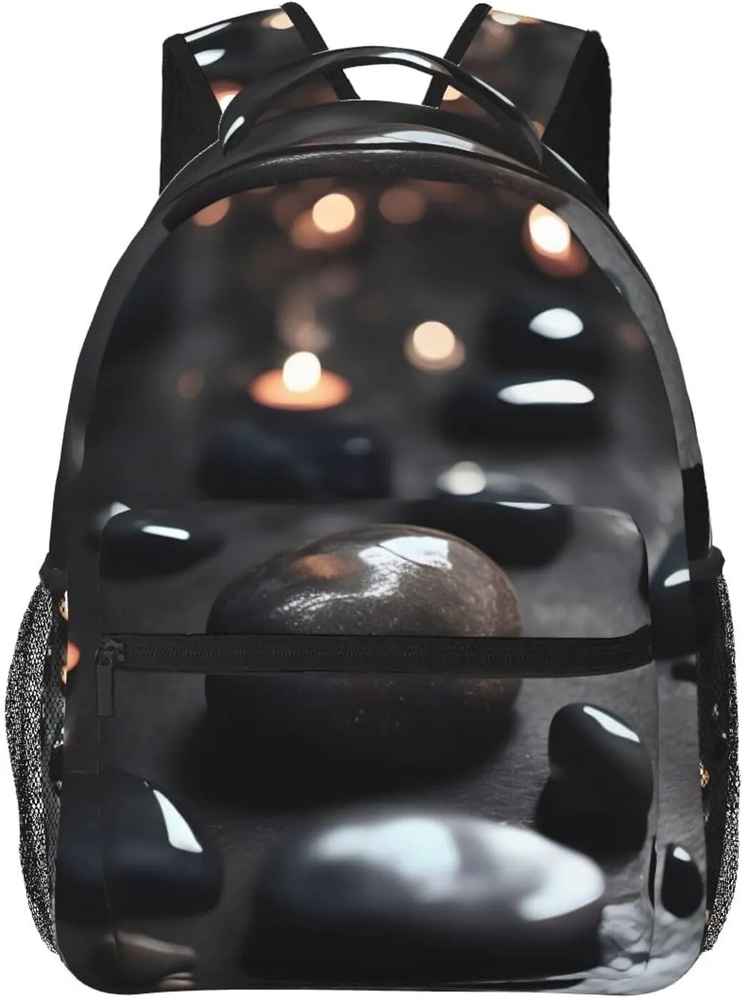 Black Mystery Heart Stone Backpack, suitable for light travel, daily multi-purpose bag, suitable for commuting, cycling, work