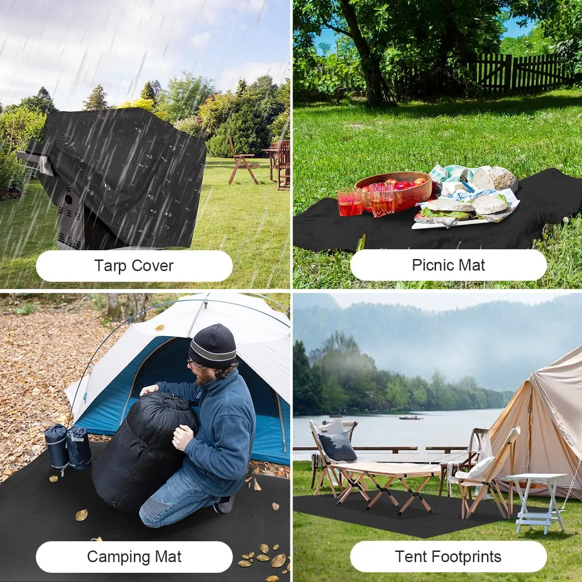 Black Waterproof Tarp Cover for Outdoor: Multi-Purpose Oxford Tarpaulin with Reinforced Webbing Loops for Camping Boat Pool Roof Tent - Durable and Tear Resistant (5ftx20ft)