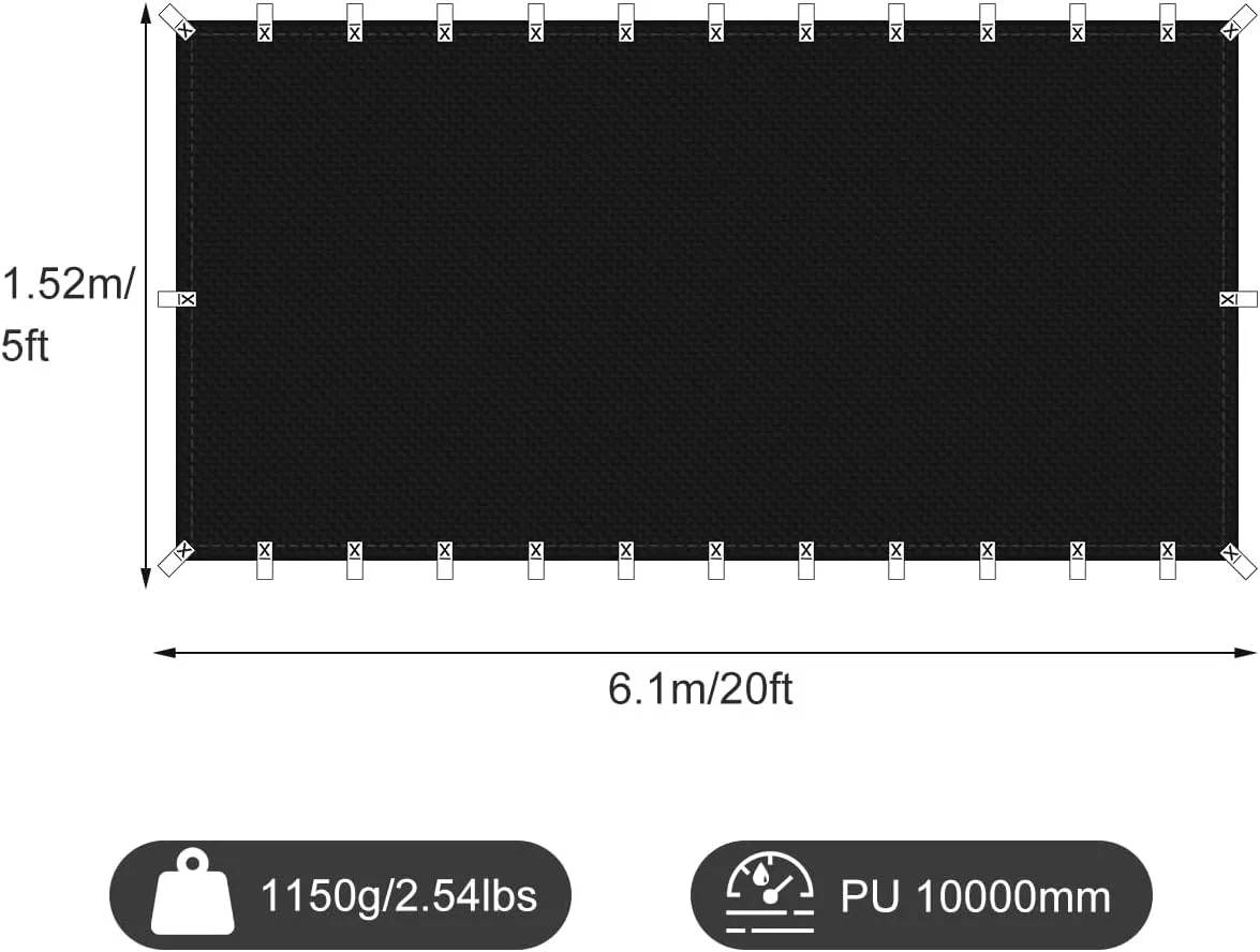 Black Waterproof Tarp Cover for Outdoor: Multi-Purpose Oxford Tarpaulin with Reinforced Webbing Loops for Camping Boat Pool Roof Tent - Durable and Tear Resistant (5ftx20ft)
