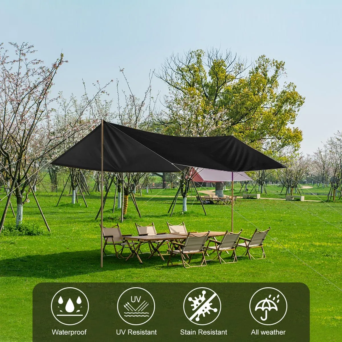 Black Waterproof Tarp Cover for Outdoor: Multi-Purpose Oxford Tarpaulin with Reinforced Webbing Loops for Camping Boat Pool Roof Tent - Durable and Tear Resistant (5ftx20ft)