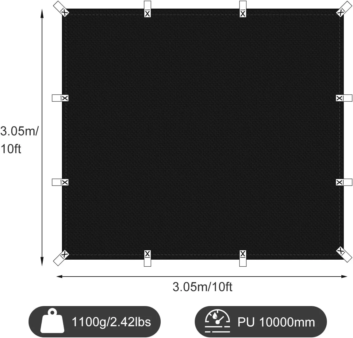 Black Waterproof Tarp Cover for Outdoor: Multi-Purpose Oxford Tarpaulin with Reinforced Webbing Loops for Garden Shed Patio Camping Pool Roof Tent - Durable and Tear Resistant (10ftx10ft)