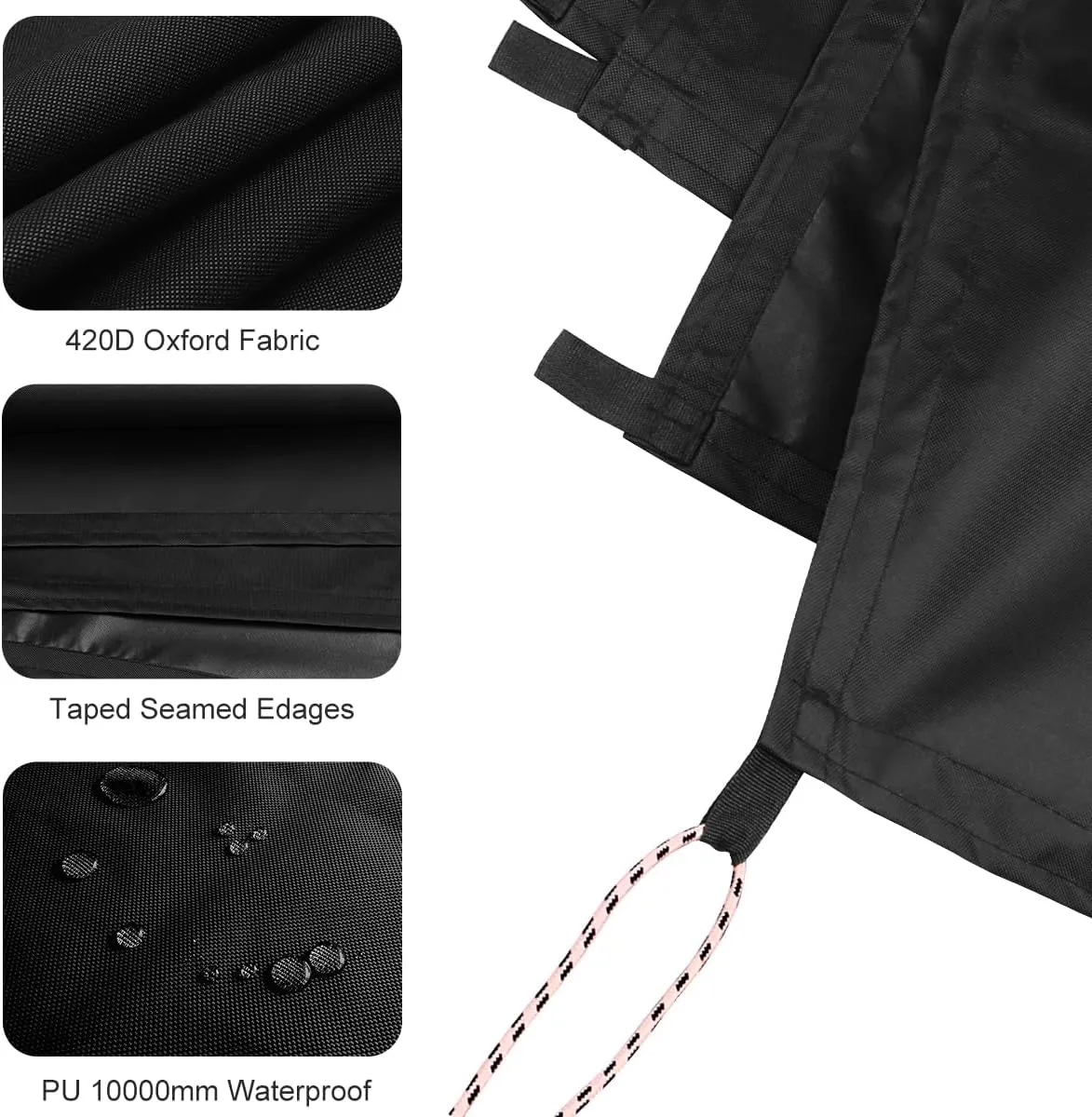 Black Waterproof Tarp Cover for Outdoor: Multi-Purpose Oxford Tarpaulin with Reinforced Webbing Loops for Garden Shed Patio Camping Pool Roof Tent - Durable and Tear Resistant (10ftx10ft)