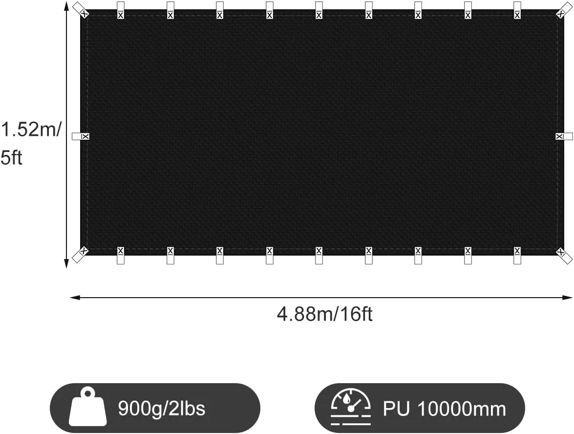 Black Waterproof Tarp Cover for Outdoor: Multi-Purpose Oxford Tarpaulin with Reinforced Webbing Loops for Garden Shed Patio Camping Pool Roof Tent - Durable and Tear Resistant (5ft x 16ft)