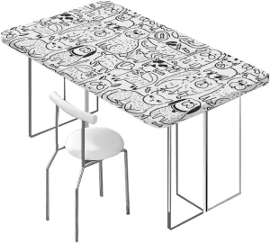 Black White Elastic Tablecloth Collection of Dogs and Cats Cute Animals Washable Spill Proof Table Covers Cartoon Fits up 4 Foot Tables