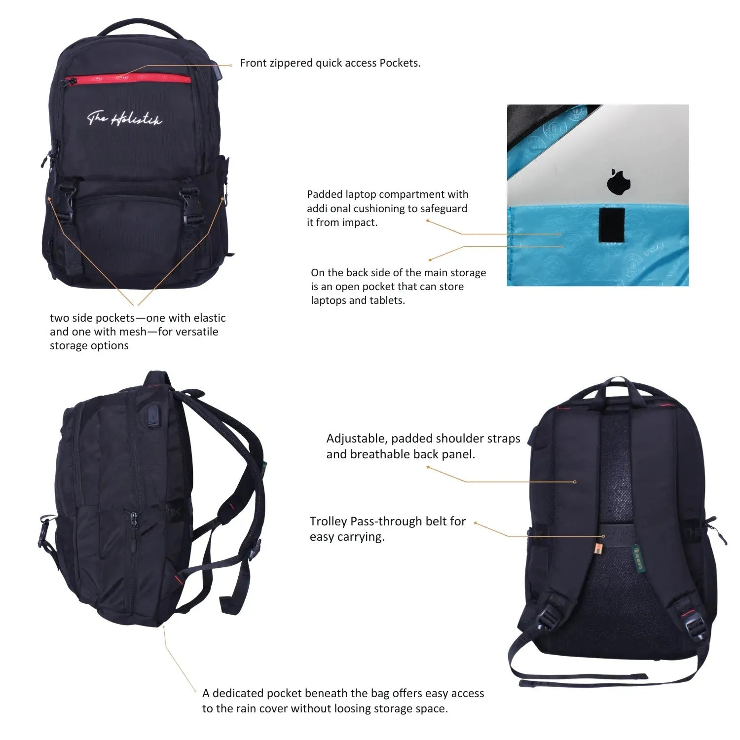 Blink Stylish Backpack | Laptop Compartment | Rain Cover | Multiple Pockets