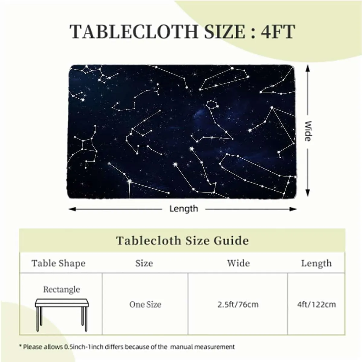 Blue Dark Blue Rectangle Elastic Fitted Tablecloth Milky Way Stars in Night Sky Table Cloth for Indoor Outdoor Picnic Parties Constellation Fits up 4 Foot Tables