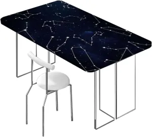 Blue Dark Blue Rectangle Elastic Fitted Tablecloth Milky Way Stars in Night Sky Table Cloth for Indoor Outdoor Picnic Parties Constellation Fits up 4 Foot Tables