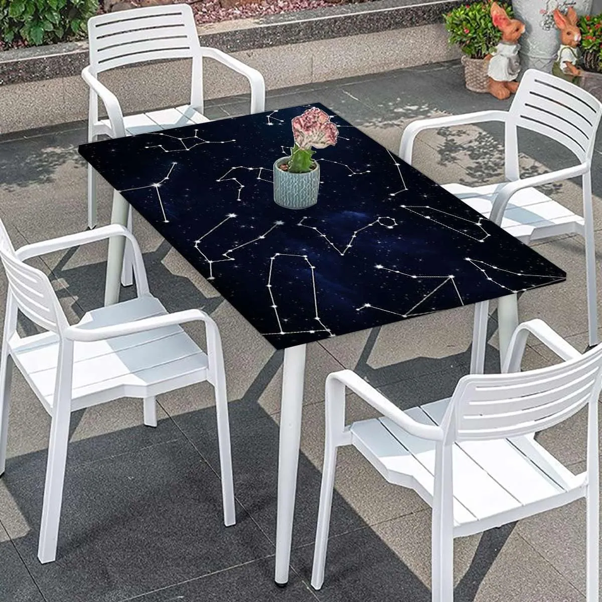 Blue Dark Blue Rectangle Elastic Fitted Tablecloth Milky Way Stars in Night Sky Table Cloth for Indoor Outdoor Picnic Parties Constellation Fits up 4 Foot Tables
