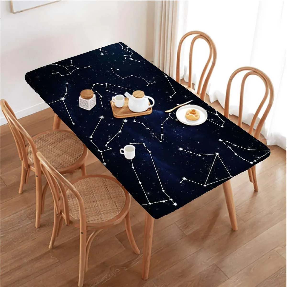 Blue Dark Blue Rectangle Elastic Fitted Tablecloth Milky Way Stars in Night Sky Table Cloth for Indoor Outdoor Picnic Parties Constellation Fits up 4 Foot Tables
