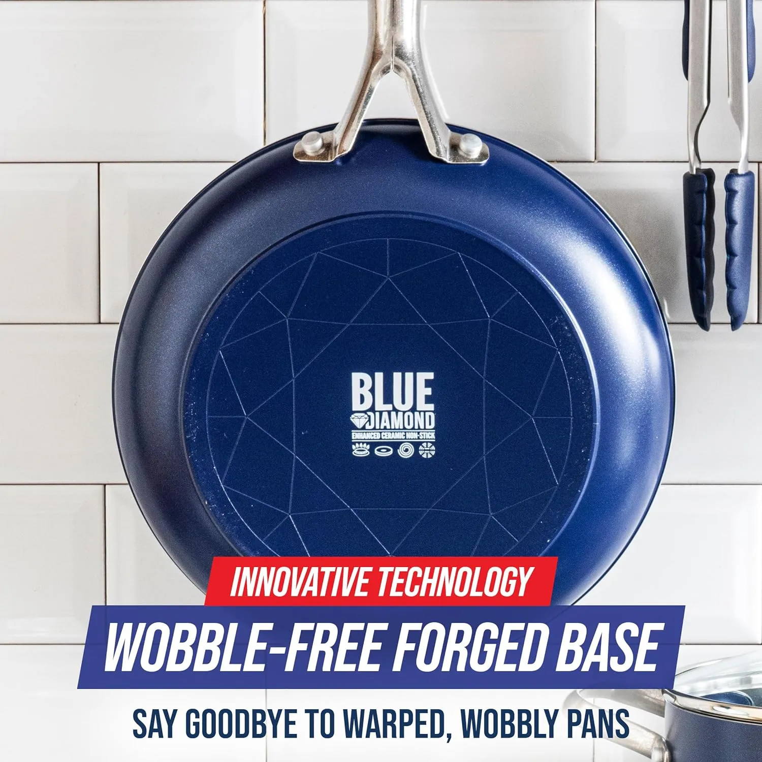 Blue Diamond 10" Nonstick Frying Pan Skillet, Diamond Infused PFAS & PTFE-Free Ceramic Pot, Dishwasher & Oven Safe, Stay Cool Handle, Durable Non Toxic Metal Utensil Safe, Egg & Omelet Pan, Blue