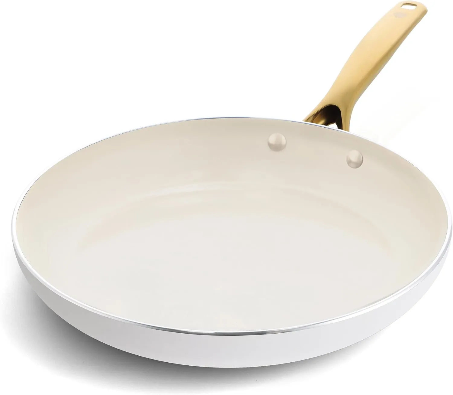 Blue Diamond Gold, 12" Nonstick Frying Pan Skillet, Diamond Infused PFAS & PTFE-Free Ceramic Pot, Induction, Dishwasher & Oven Safe, Durable Non Toxic Metal Utensil Safe, Egg & Omelet Pan, White