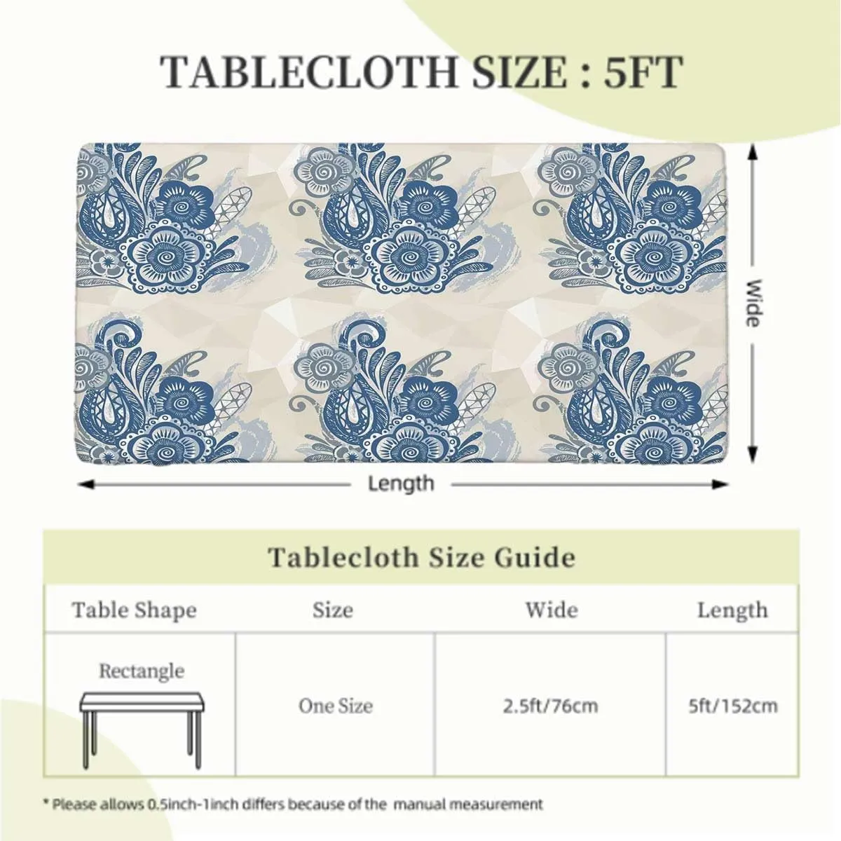 Blue Grey Elastic Edge Fitted Tablecloth, Romantic Flower Tropicalspired Polyester Fitted Waterproof Outdoor Tablecloth Exotic Fits up 5 Foot Tables