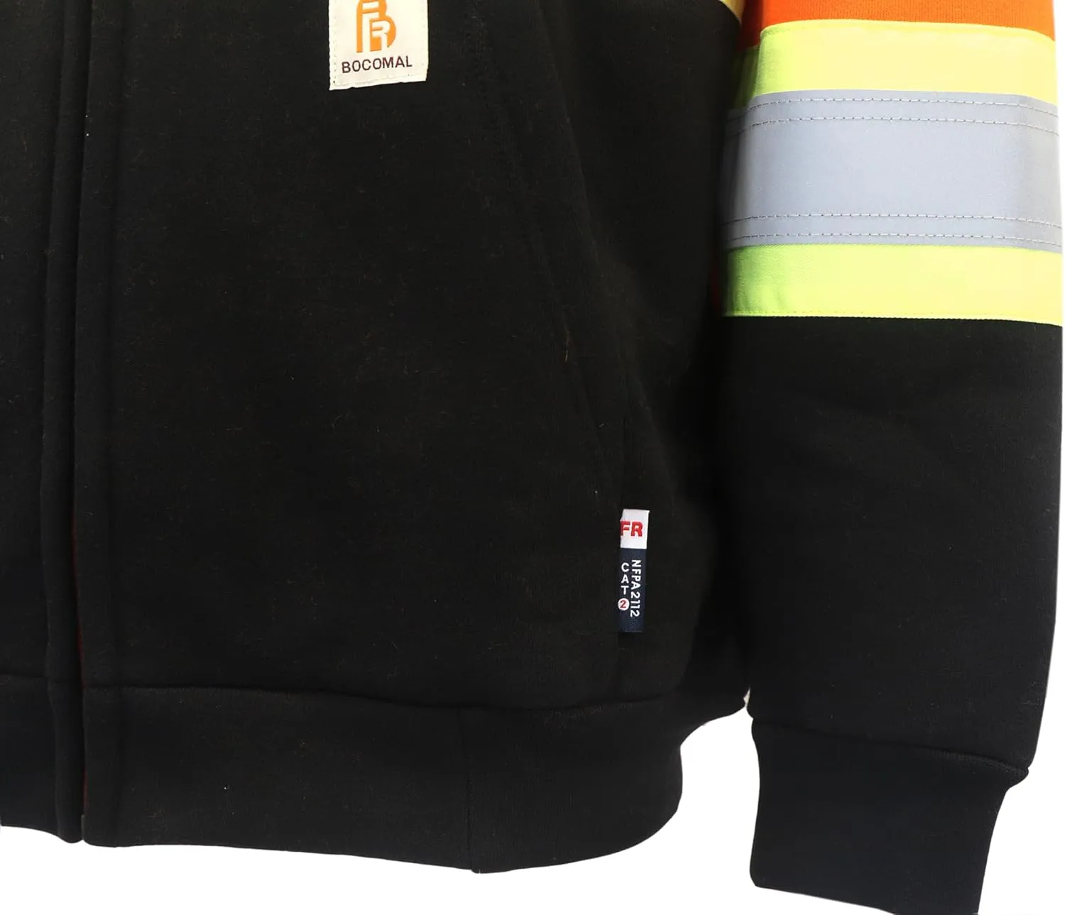 BOCOMAL FR Hoodies High Visibility 14oz Fleece Heavyweight Hi-vis Jackets Flame Resistant Reflective Hooded Sweatshirts