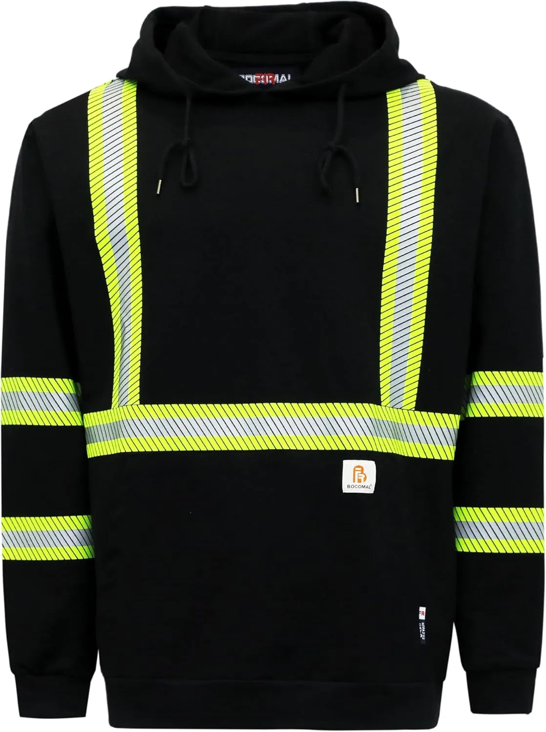 BOCOMAL FR Hoodies Pullover High Visibility 7.5oz Lightweight Non Fleece Hi vis Flame Resistant Reflective Hooded Sweatshirts
