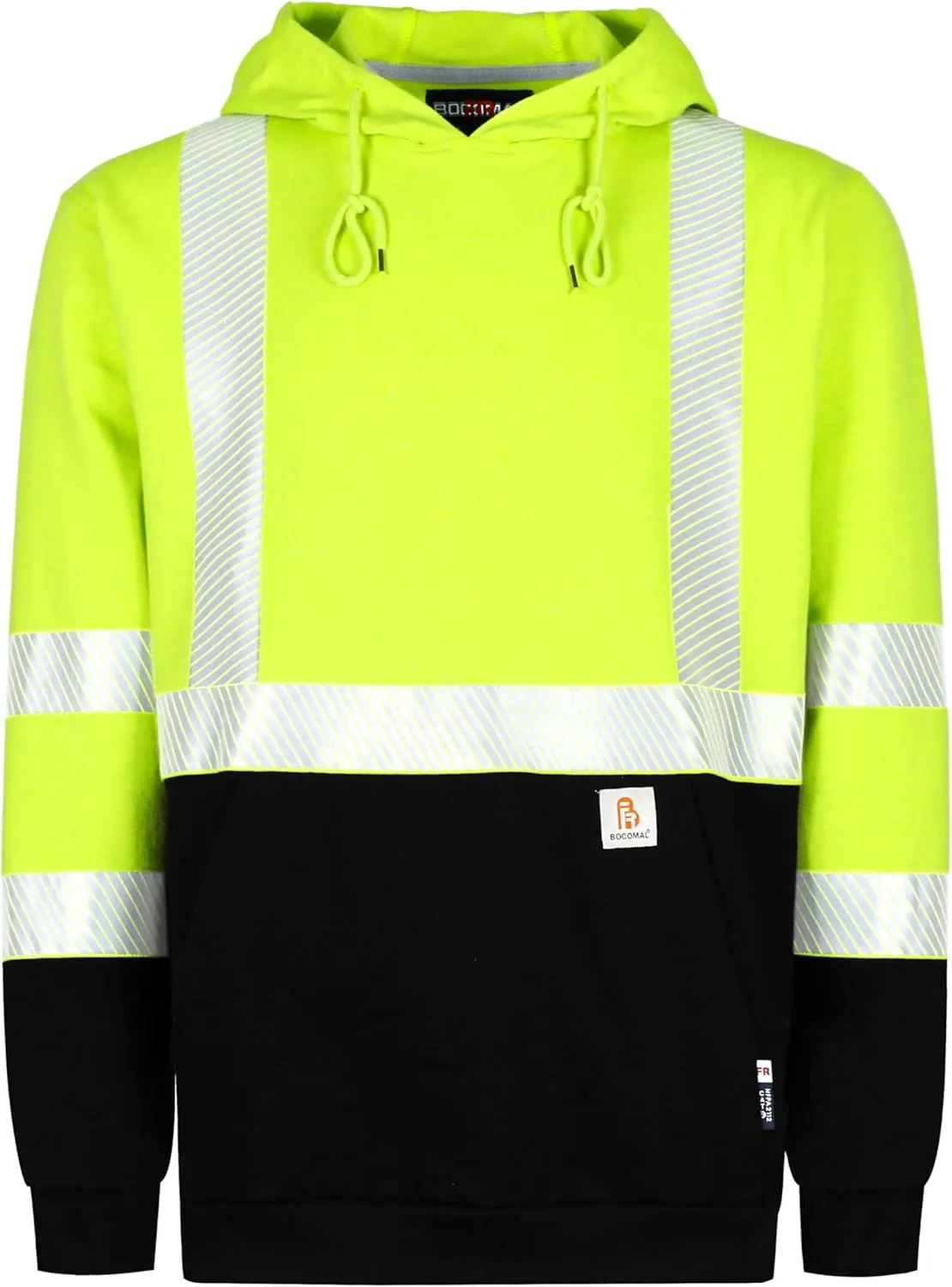 BOCOMAL FR Hoodies Pullover High Visibility 7.5oz Lightweight Non Fleece Hi vis Flame Resistant Reflective Hooded Sweatshirts