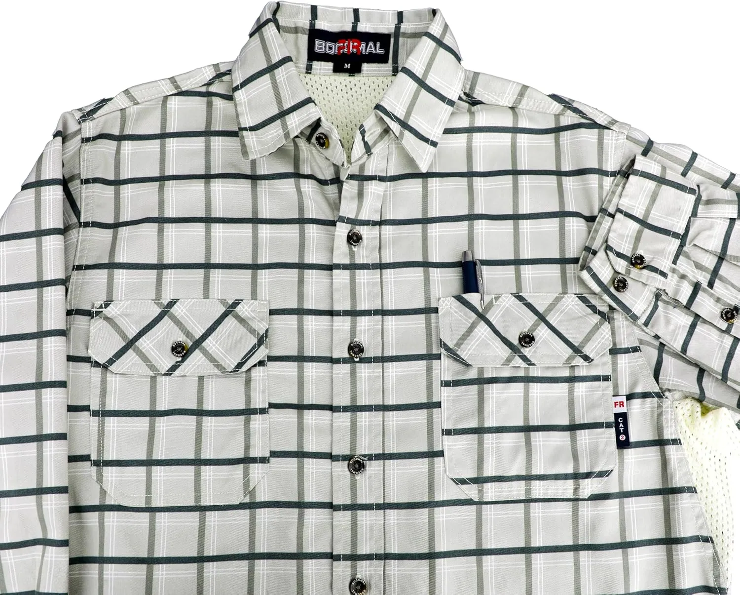 BOCOMAL FR Shirt for Summer Lightweight Vented Mesh Back and Underarm Breathable Flame Resistant Welding Button Down Shirts