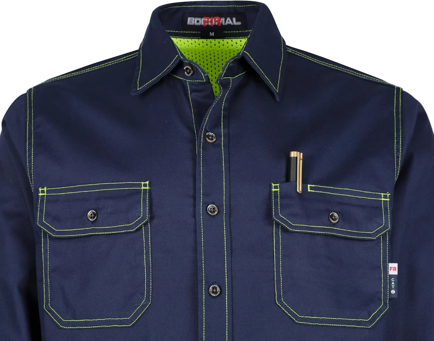 BOCOMAL FR Shirt for Summer Lightweight Vented Mesh Back and Underarm Breathable Flame Resistant Welding Button Down Shirts