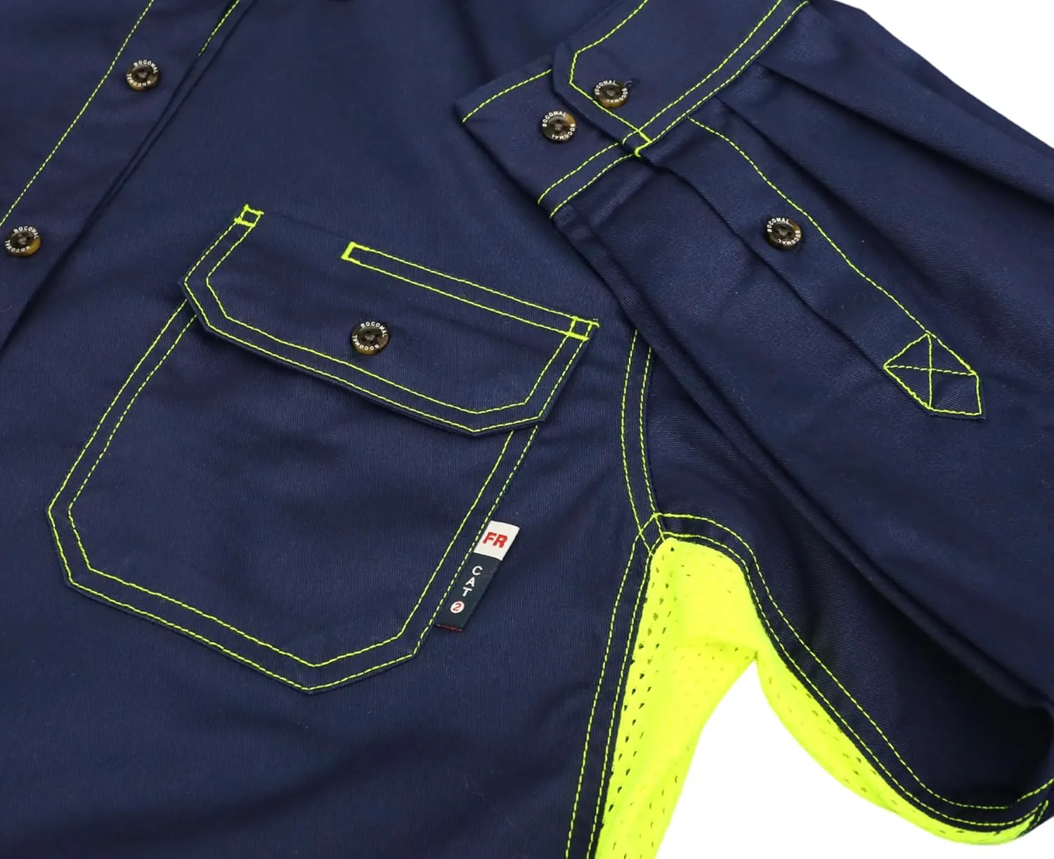 BOCOMAL FR Shirt for Summer Lightweight Vented Mesh Back and Underarm Breathable Flame Resistant Welding Button Down Shirts