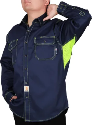 BOCOMAL FR Shirt for Summer Lightweight Vented Mesh Back and Underarm Breathable Flame Resistant Welding Button Down Shirts