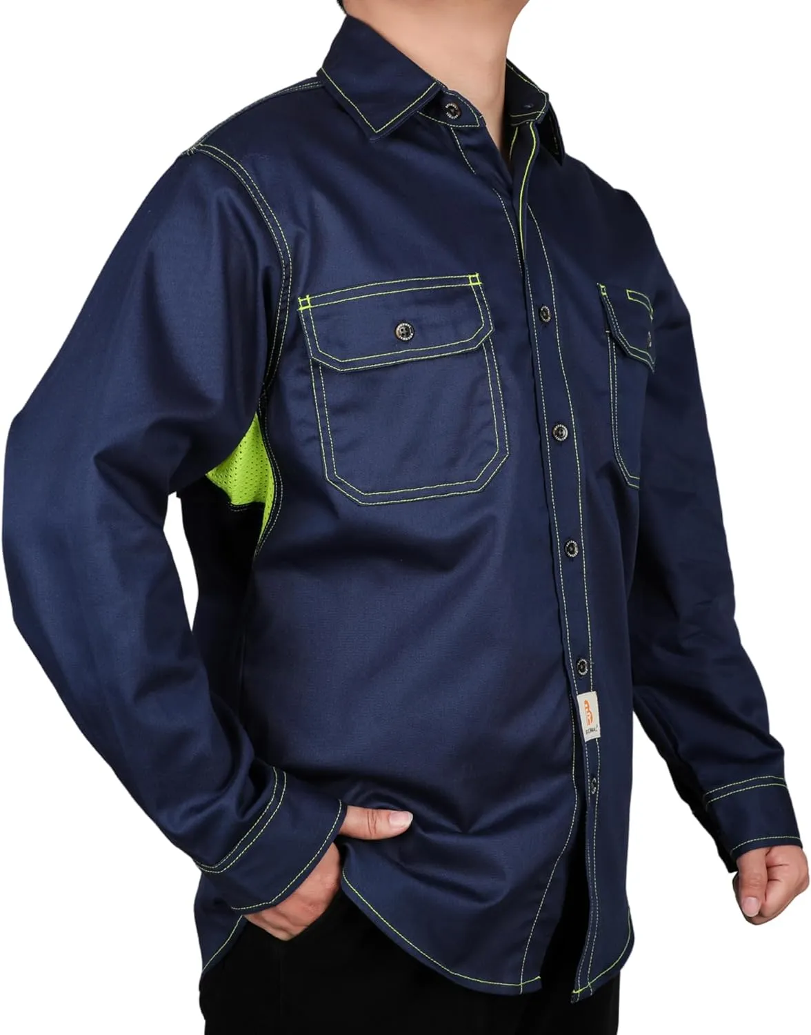 BOCOMAL FR Shirt for Summer Lightweight Vented Mesh Back and Underarm Breathable Flame Resistant Welding Button Down Shirts