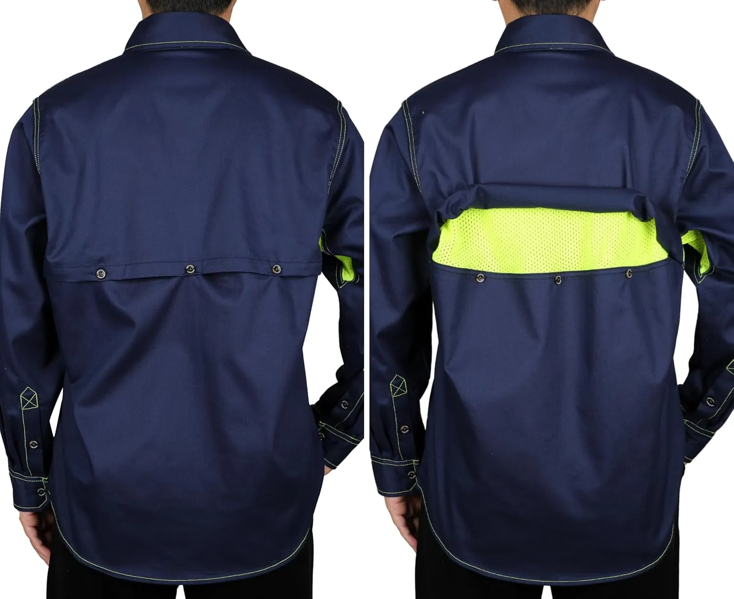 BOCOMAL FR Shirt for Summer Lightweight Vented Mesh Back and Underarm Breathable Flame Resistant Welding Button Down Shirts