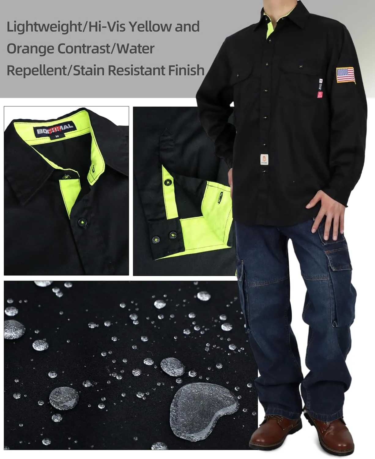 BOCOMAL FR Shirts for Men Flame Resistant Light Weight NFPA2112 Fire Retardant Welding Shirt Water & Oil Repellent Finish