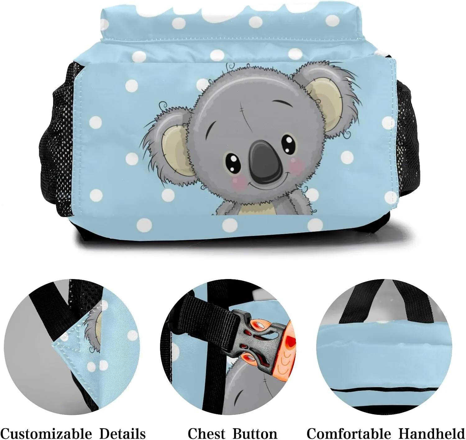 Boy Koala Dots Blue Personalized Kids School Backpack Custom Name for Boys Girls Primary Daypack Bookbag Travel Bag