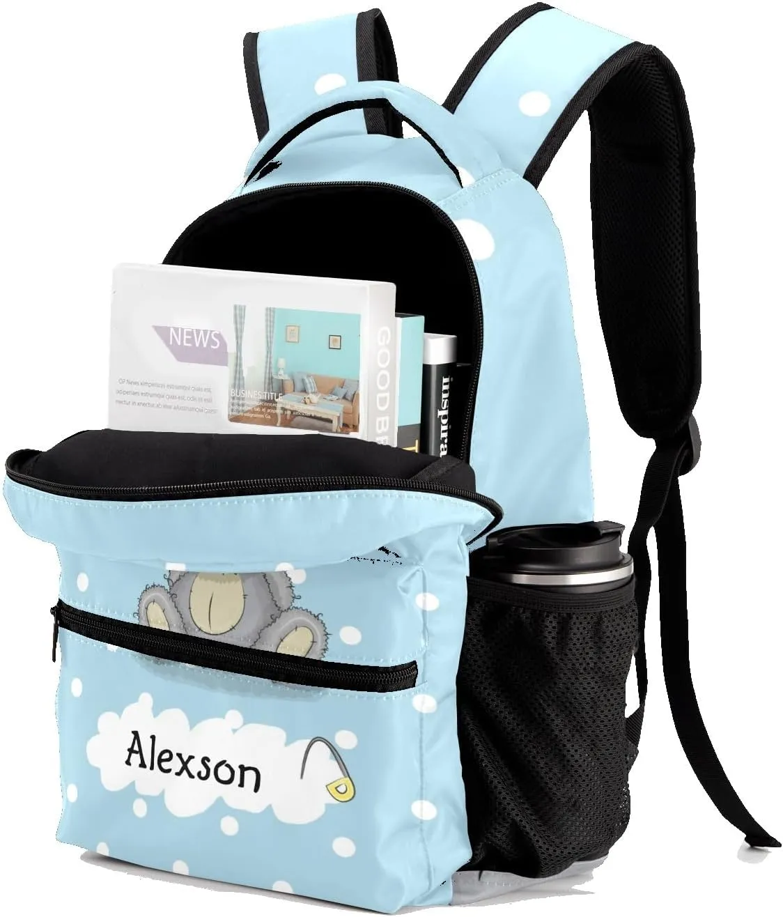 Boy Koala Dots Blue Personalized Kids School Backpack Custom Name for Boys Girls Primary Daypack Bookbag Travel Bag