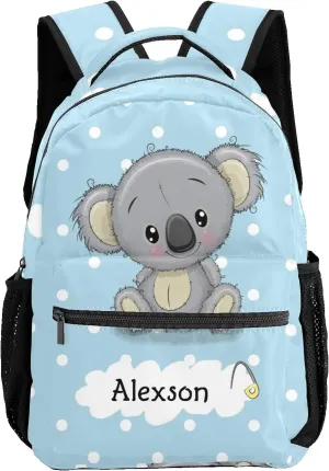 Boy Koala Dots Blue Personalized Kids School Backpack Custom Name for Boys Girls Primary Daypack Bookbag Travel Bag