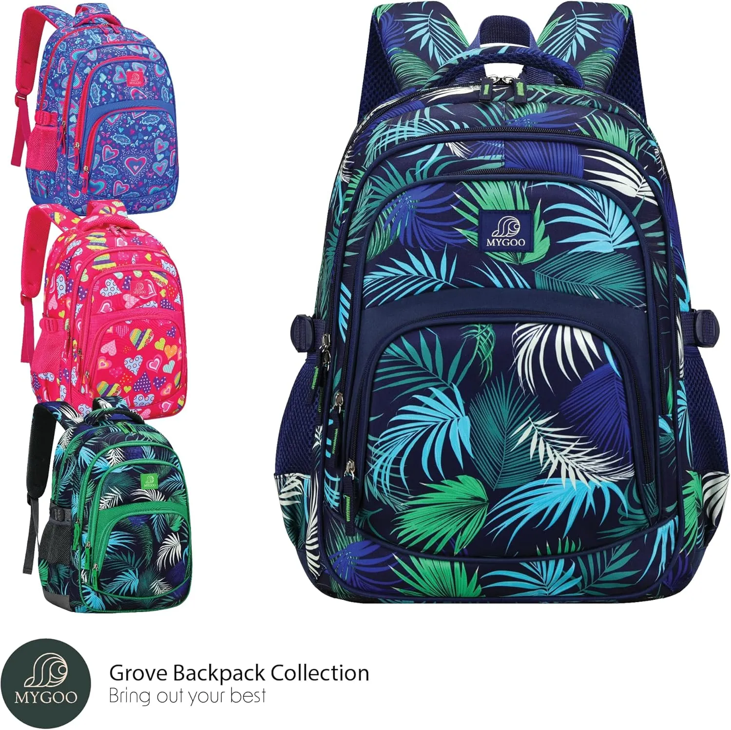 Boys Backpack | Tropical Grove Collection | 17" Tall, 24L | Foliage Black Design for Teens