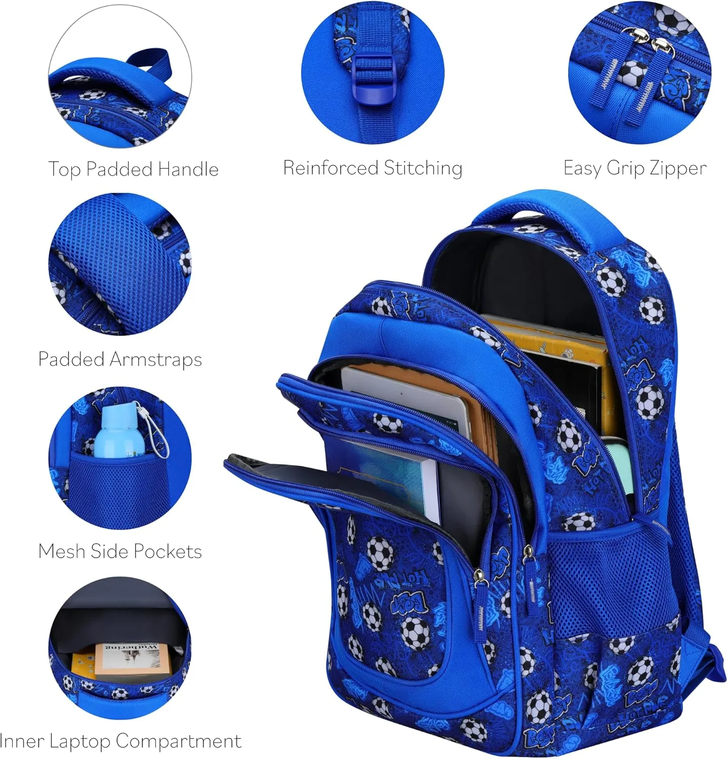 Boys' Elementary School Backpack | Vineyard Collection | 17" Height 24L | Soccer Blue