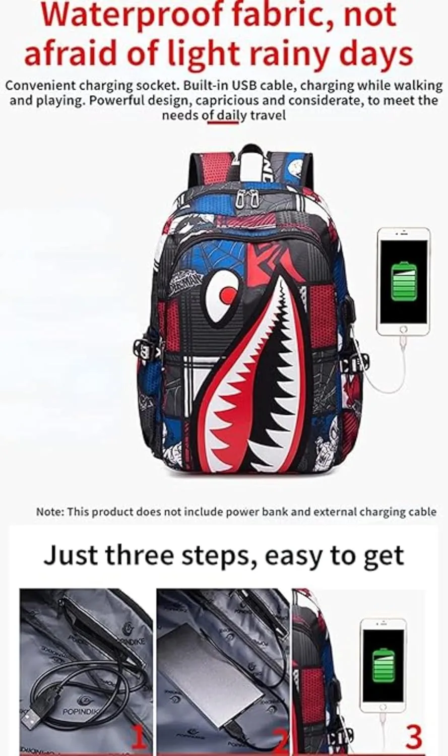 Boys Girls Teenager Laptop Backpack Casual Waterproof Laptop Backpack with USB (Printing Red,One size)