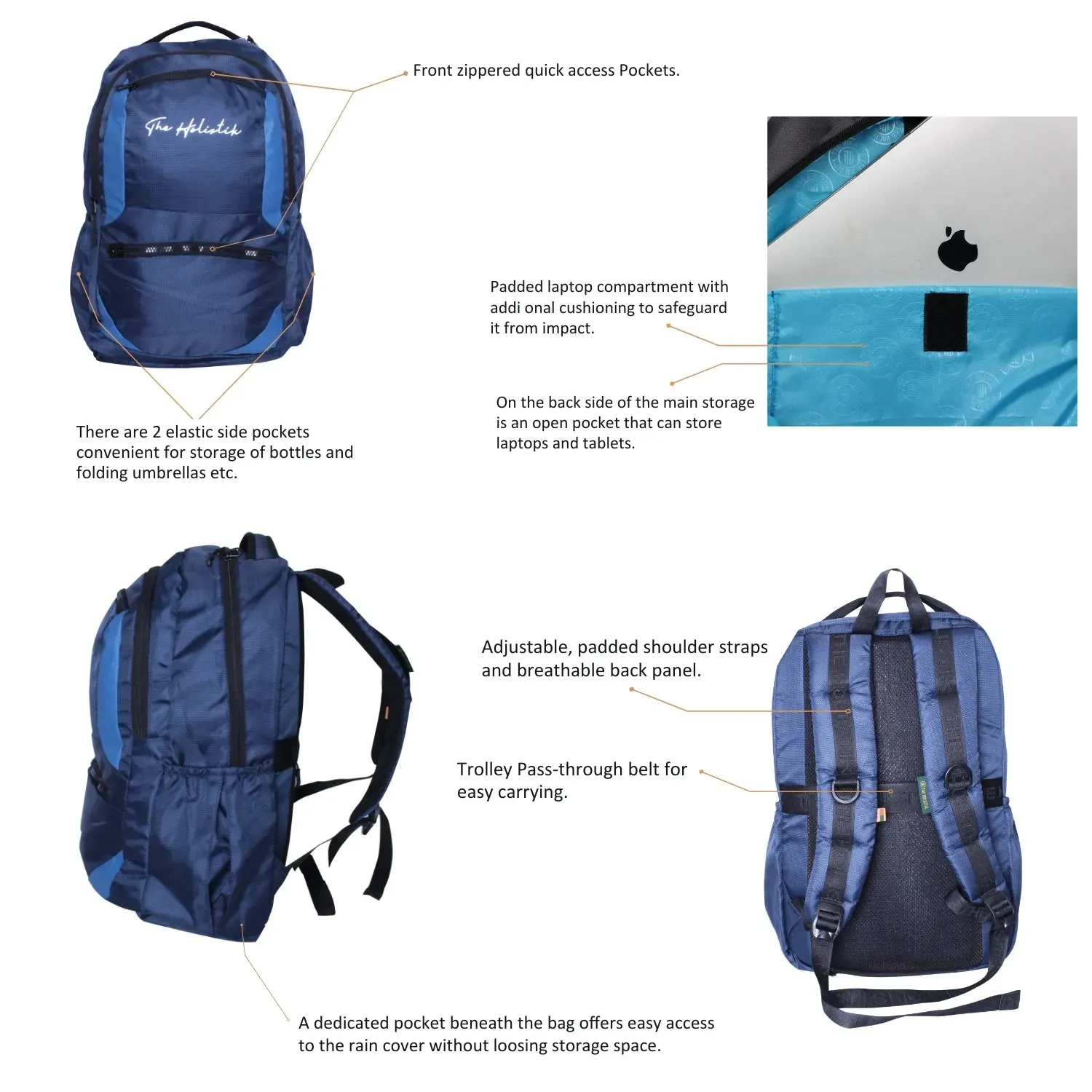 Breeze Stylish Backpack | Laptop Compartment | Rain Cover | Quick Access Pockets