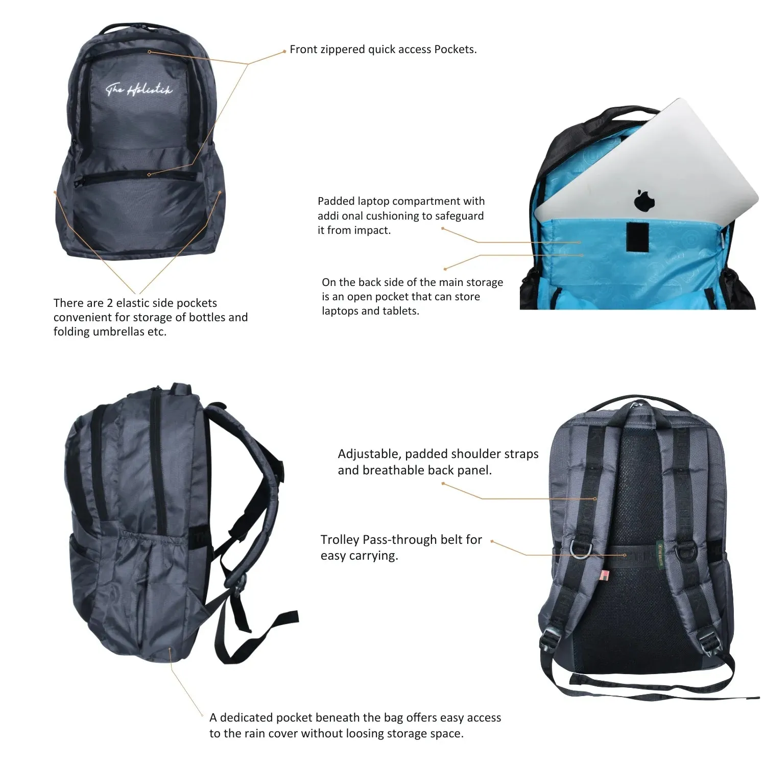 Breeze Stylish Backpack | Laptop Compartment | Rain Cover | Quick Access Pockets