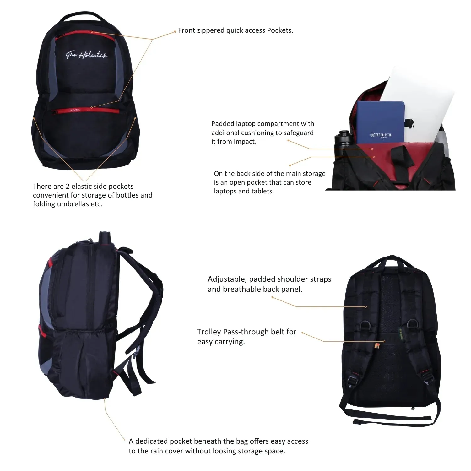 Breeze Stylish Backpack | Laptop Compartment | Rain Cover | Quick Access Pockets