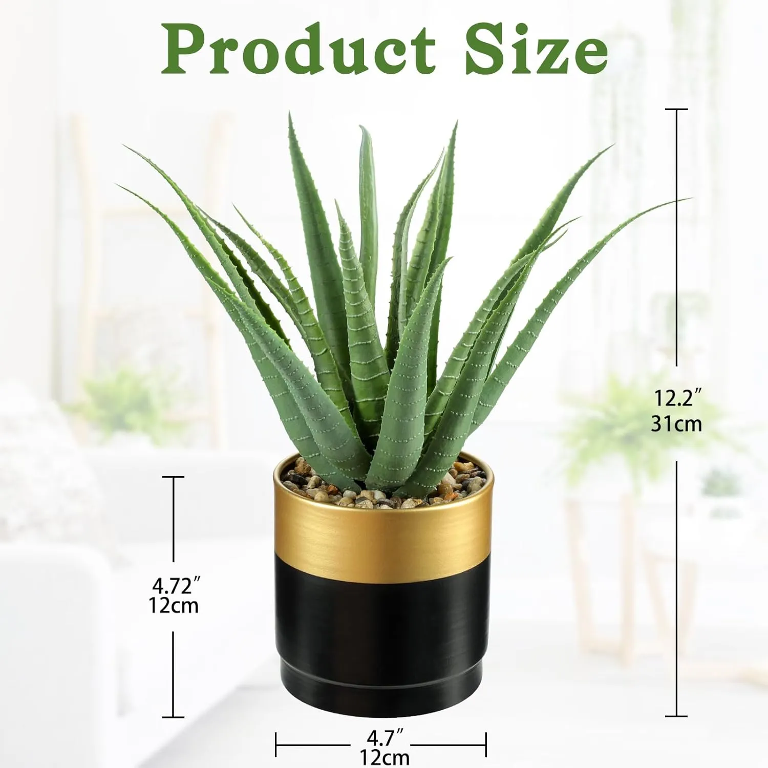 Briful Succulents Artificial Plants Realistic Agave Plant, Gold Black Metal Pot, Farmhouse Aloe Vera Fake Plants for Home Office Desk Bathroom Shelf Decorations