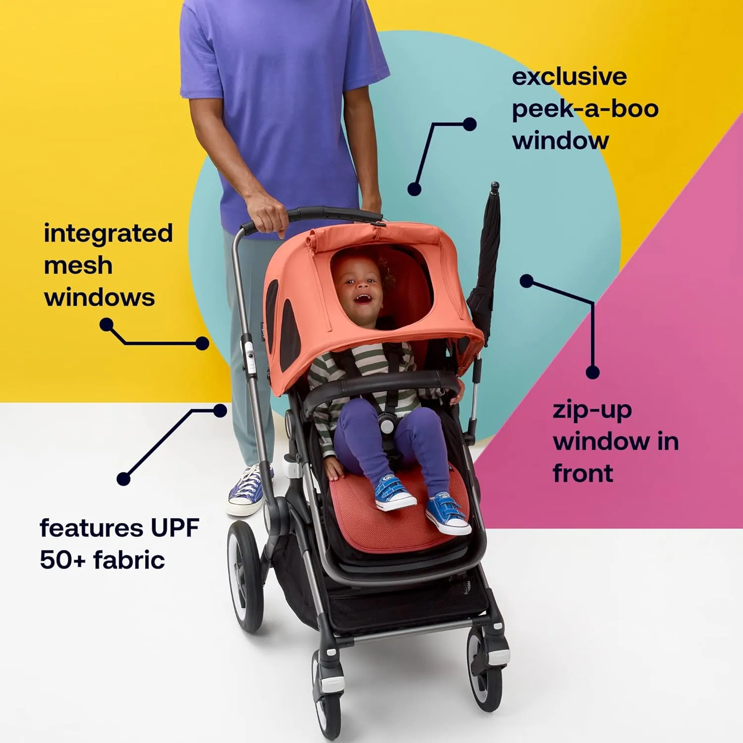 Bugaboo Breezy Sun Canopy, Extendable for Extra Coverage and Optimal Sun Protection, Water Repellent, Compatible with Fox/Cameleon 3/Lynx Strollers (Morning Pink)