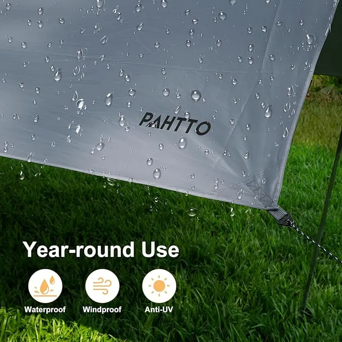 Camping Tarp with Poles, 16x12 Ft Camping Canopy, Waterproof Tent Tarp, Rain Shelter for Camping, Picnic,Beach, Outdoor Activities, Extra Large, Lightweight and UV Resistant, Extra Large, Grey