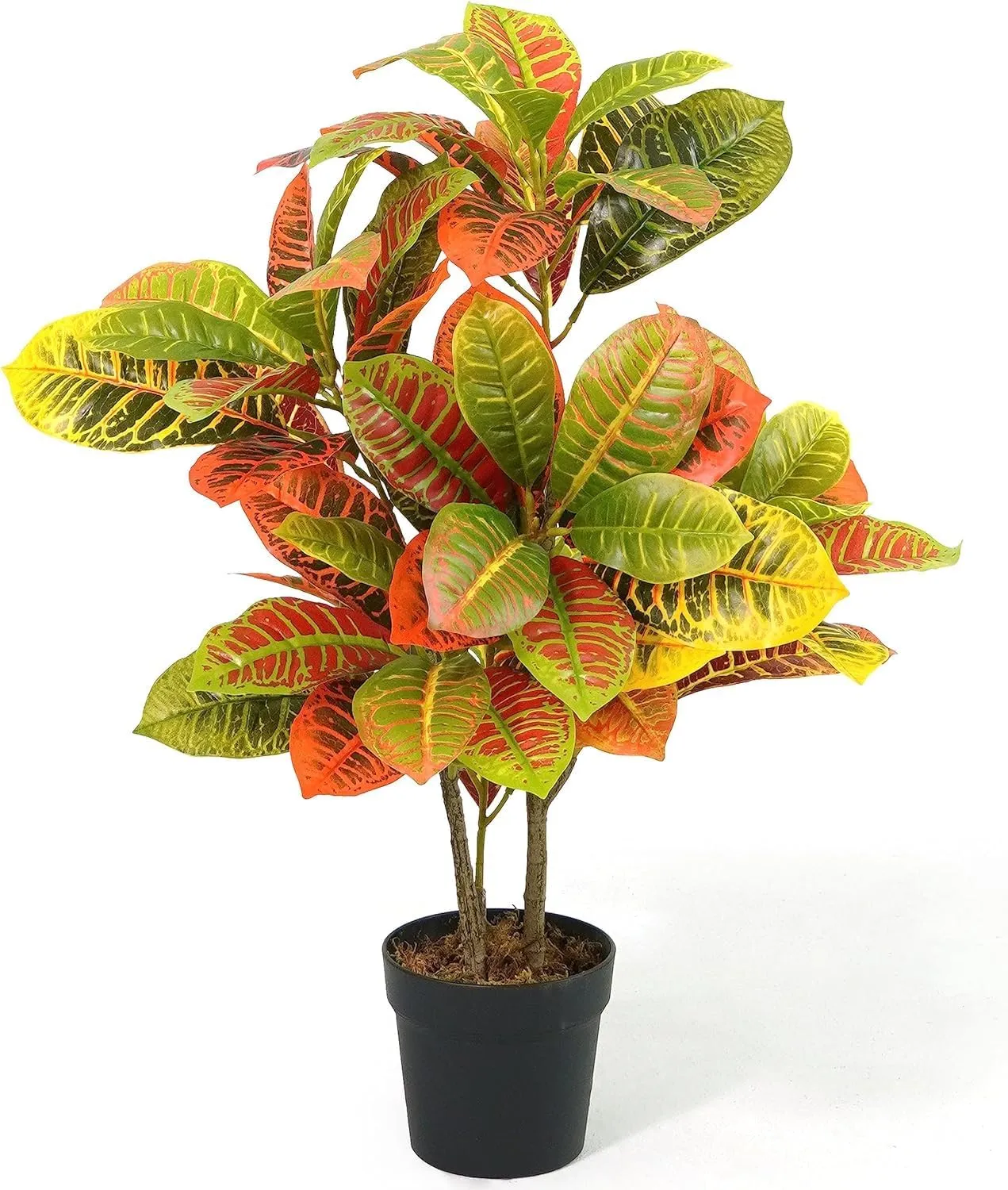 CAPHAUS 30 Inch Artificial Topiary Croton Tree w/Dried Moss, Faux Bushes and Shrub Artificial Plants, Fake Trees in Pot, UV Resistant Artificial Plant for Front Porch, Indoor, Outdoor