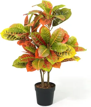CAPHAUS 30 Inch Artificial Topiary Croton Tree w/Dried Moss, Faux Bushes and Shrub Artificial Plants, Fake Trees in Pot, UV Resistant Artificial Plant for Front Porch, Indoor, Outdoor