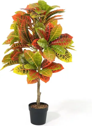 CAPHAUS 36 Inch Artificial Topiary Croton Tree, UV Resistant Artificial Plants, Faux Bushes and Shrub, Fake Trees in Pot w/Dried Moss, Artificial Plant for Front Porch, Indoor, Outdoor