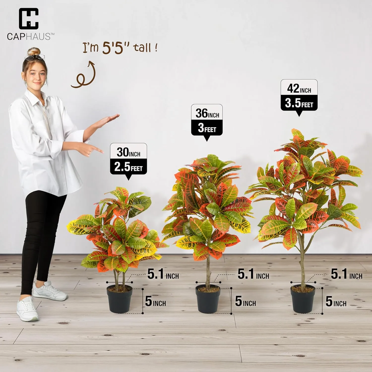CAPHAUS 36 Inch Artificial Topiary Croton Tree, UV Resistant Artificial Plants, Faux Bushes and Shrub, Fake Trees in Pot w/Dried Moss, Artificial Plant for Front Porch, Indoor, Outdoor