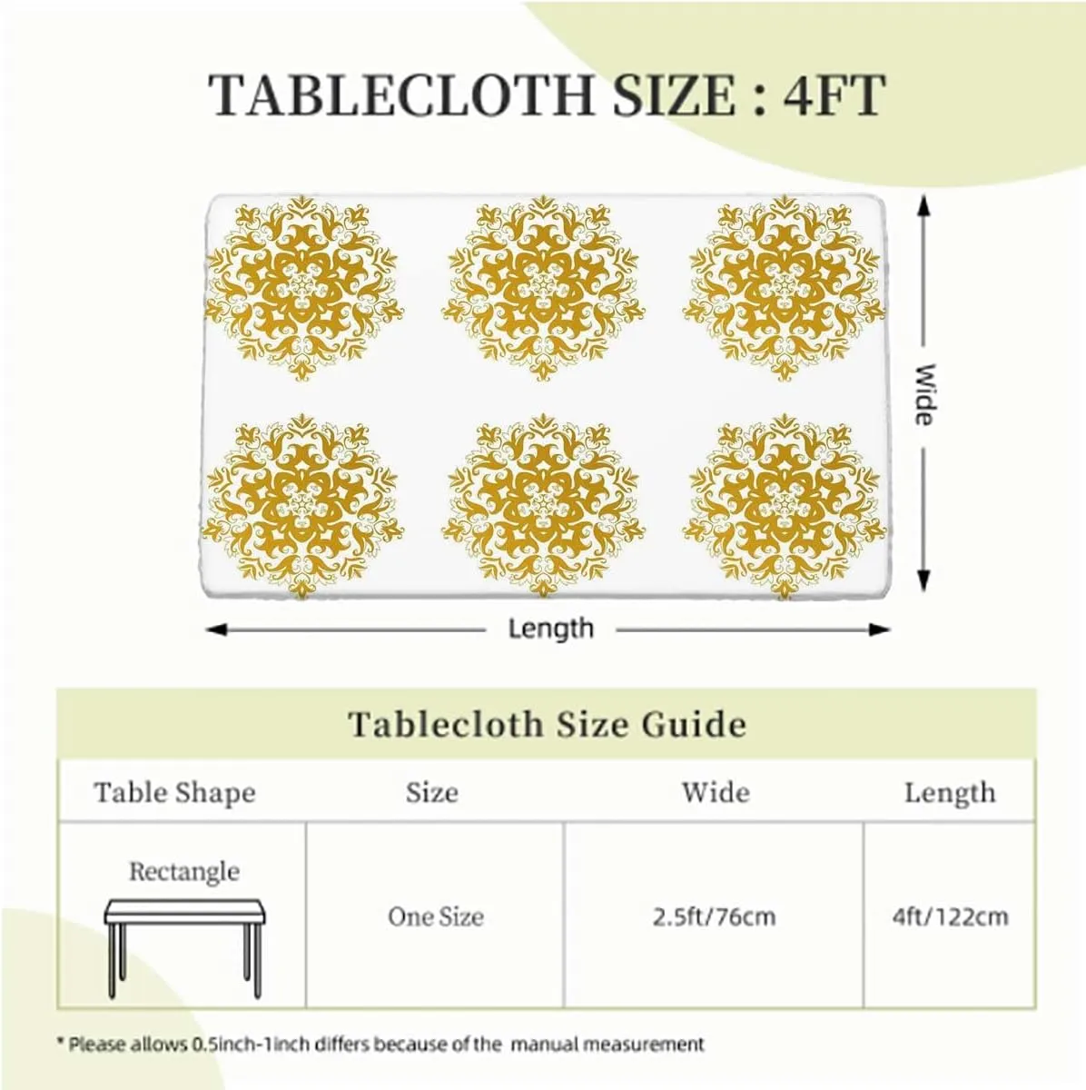 Caramel White Elastic Tablecloth Mandala Victorian Style Traditional Waterproof Wipeable Table Cloth Protector,for 4 Foot Tables Mandala