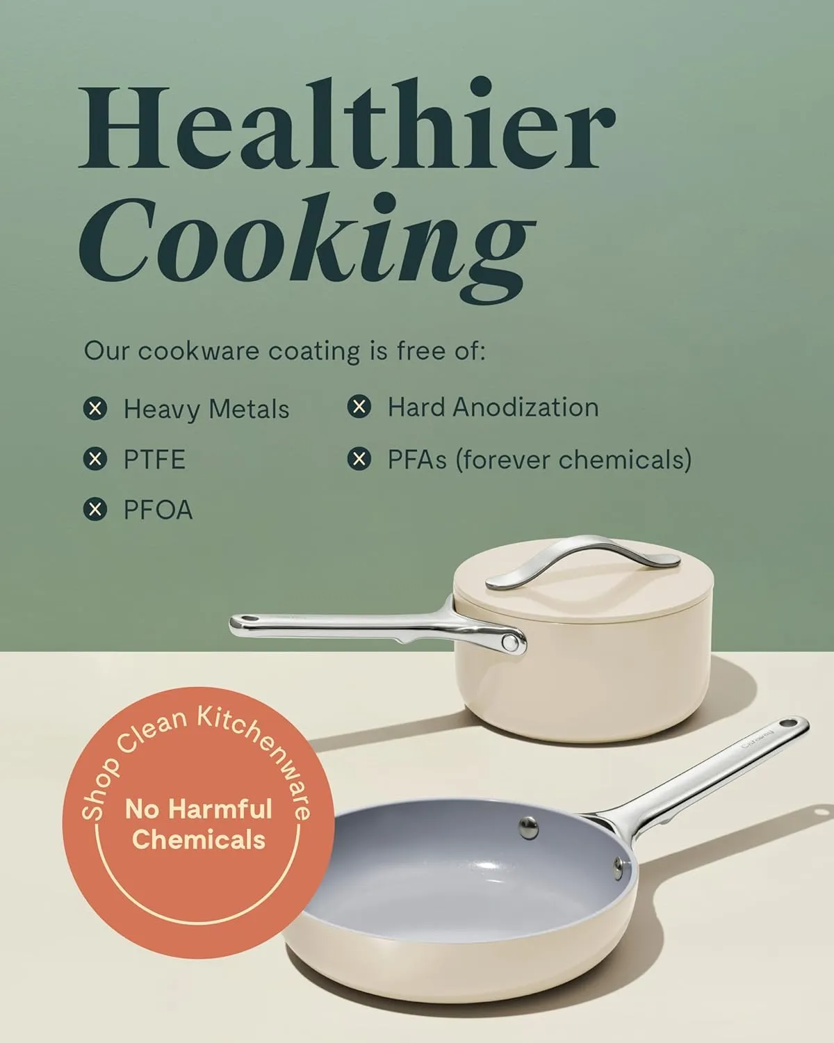 Caraway Mini Cookware Set - Non-Stick Ceramic Fry Pan (1.05 qt, 8") Sauce Pan (1.75 qt) & Storage Rack - Non Toxic, PTFE & PFOA Free - Oven Safe & Stovetop Agnostic (Gas, Electric & Induction) - Cream