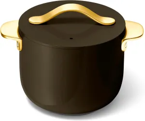 Caraway Petite Cooker - 2 Qt Ceramic Coated Pot - Free From Forever Chemicals - Perfect for Rice, Grains, or Sauces - Black