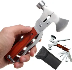 Carclothes 16 in 1 Camping Multitool Axe Hammer Knife Set, Stainless Steel, Rubber Handle