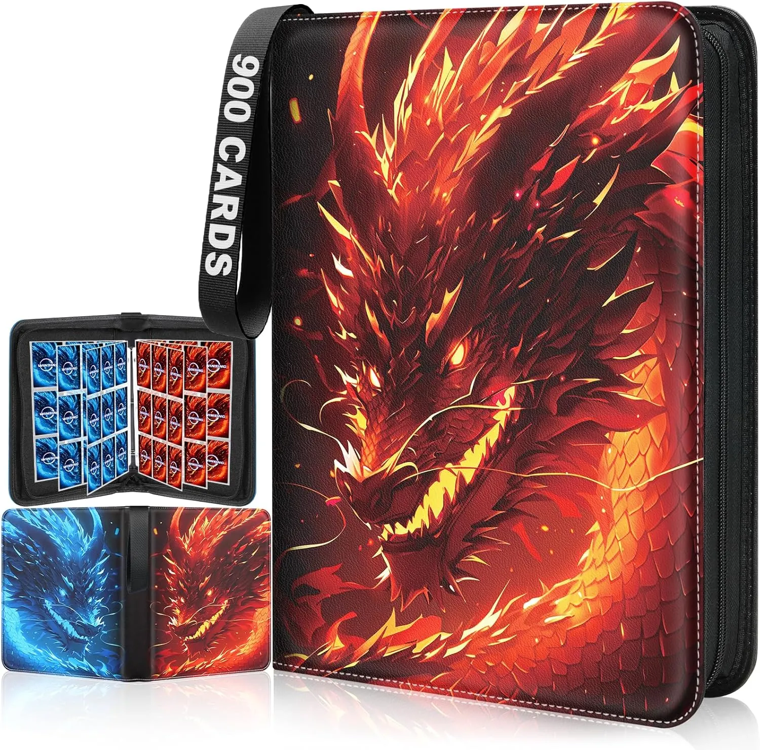 Card Binders 9 Pocket with 900 Pockets,Premium Zipper Case with 50 Removable Pages, Trading Folder,Album Sleeves Holder Sheets for Game and Sports Cards,Gifts for Boys and Girls,Red