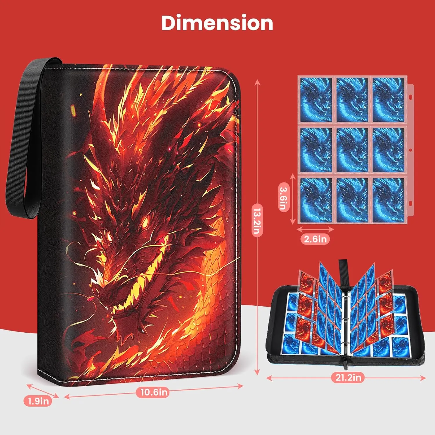 Card Binders 9 Pocket with 900 Pockets,Premium Zipper Case with 50 Removable Pages, Trading Folder,Album Sleeves Holder Sheets for Game and Sports Cards,Gifts for Boys and Girls,Red