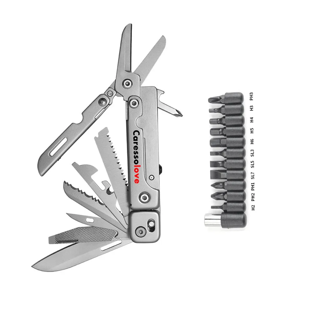 CARESSOLOVE Combination Multitool Folding Knife with Scissors for Camping and Survival